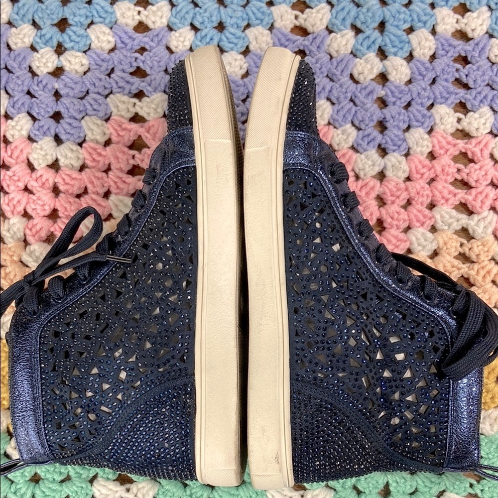 Lady Couture New York Rhinestone Bedazzled Cutout Blue High-Top Sneakers Shoes 9 - Picture 9 of 13